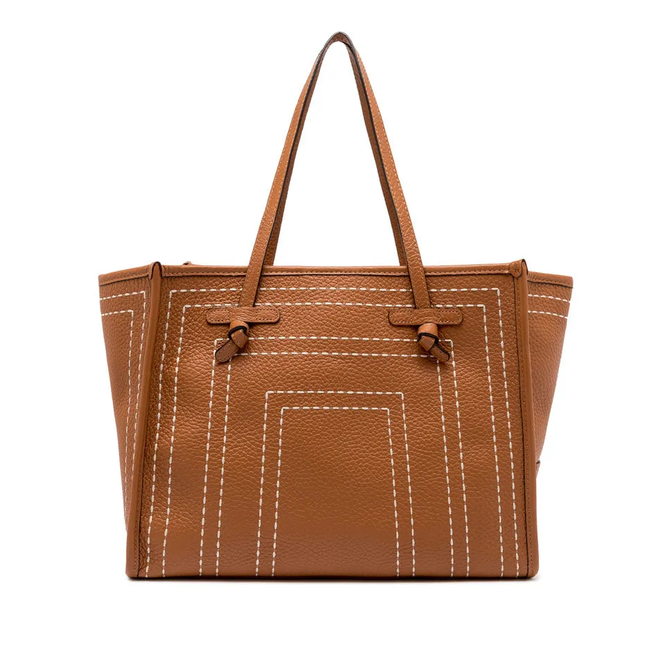 MARCELLA LEATHER TOTE W SQUARE TOP STITCH