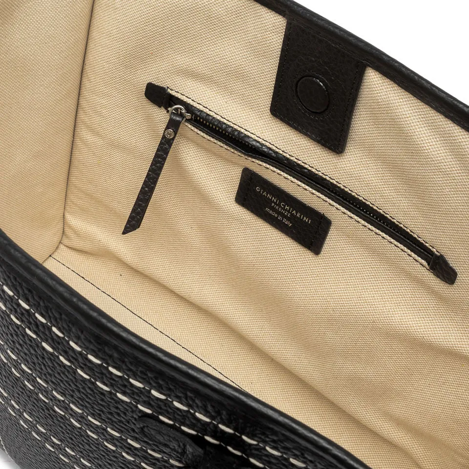 MARCELLA LEATHER TOTE W SQUARE TOP STITCH