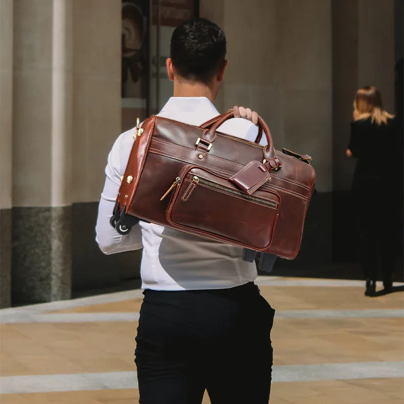 Mens Leather Duffle Bag on Wheels