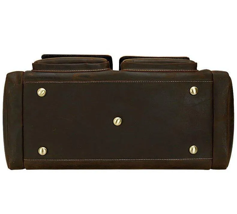 Mens Leather Travel Bag with Zipper Pockets