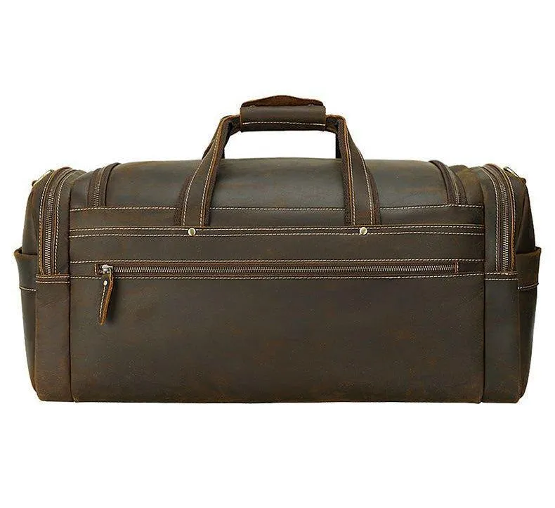 Mens Leather Travel Bag with Zipper Pockets