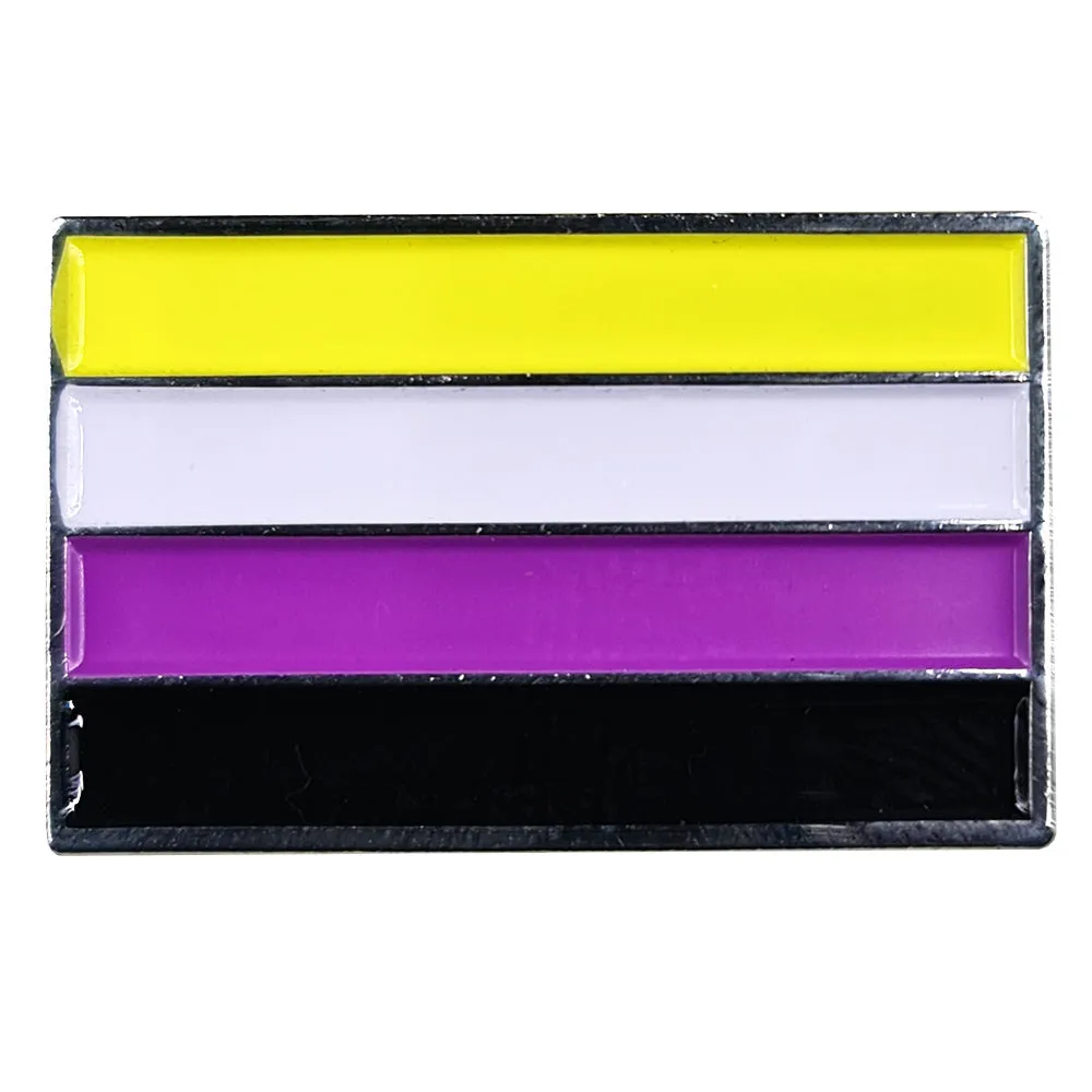Non Binary Pride Silver Metal Rectangle Lapel Pin Badge