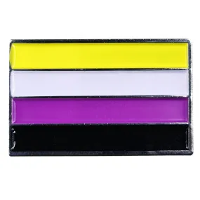 Non Binary Pride Silver Metal Rectangle Lapel Pin Badge