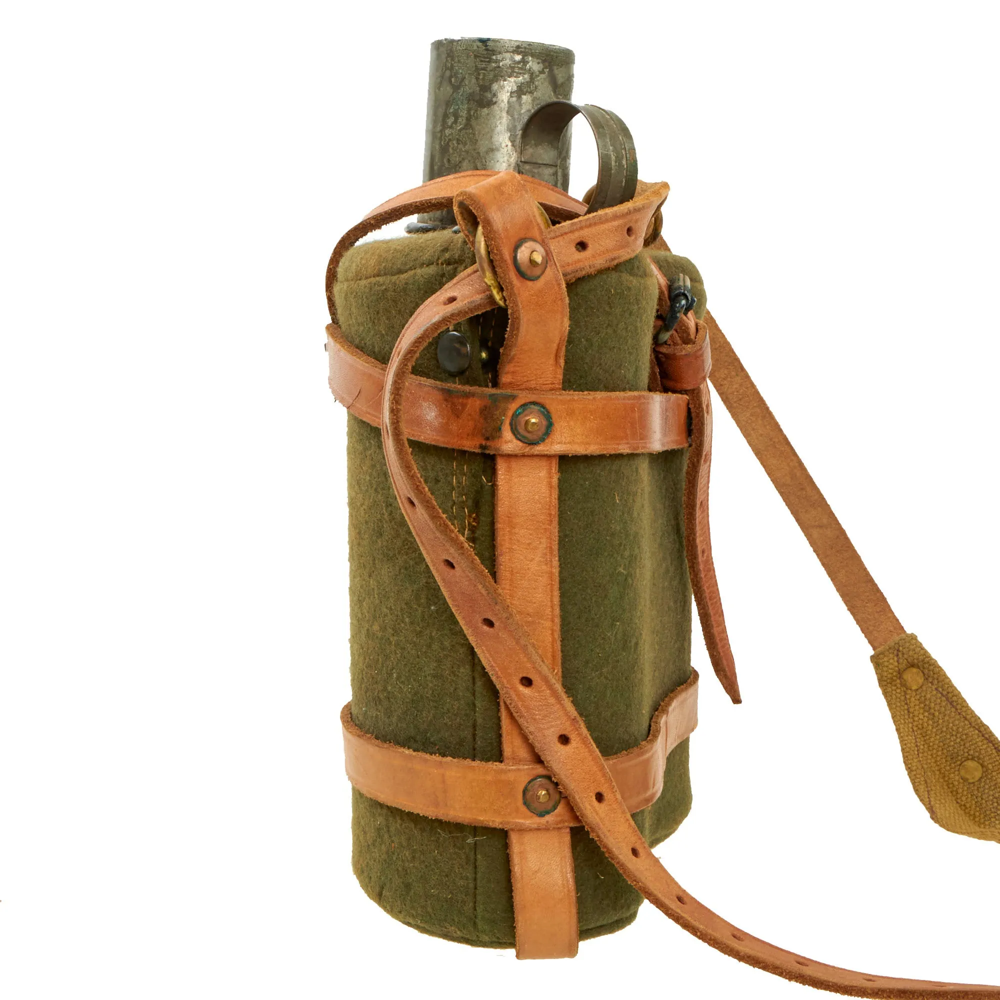 Original Australian WWI Large Medic Water Bottle Canteen in Leather Carrier