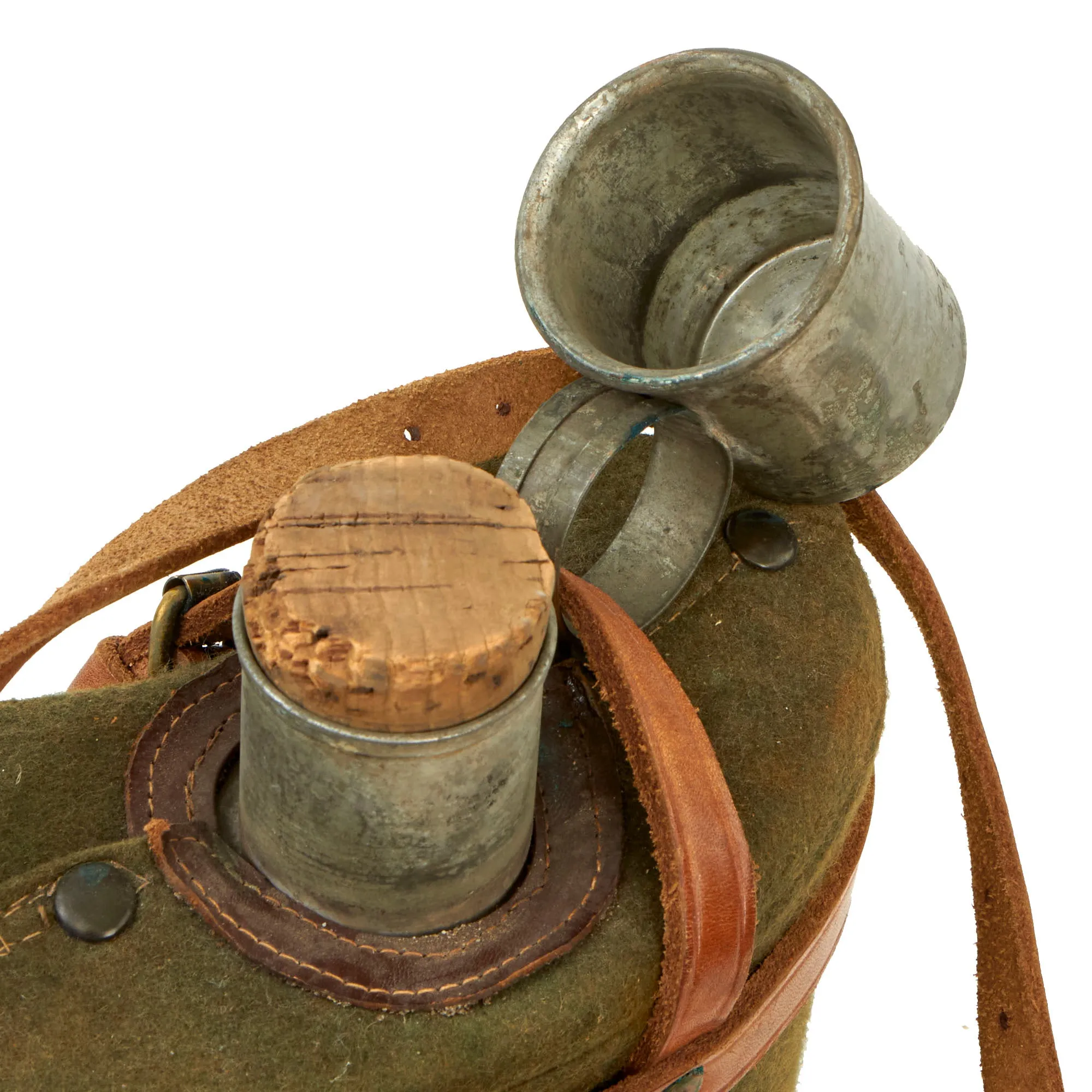 Original Australian WWI Large Medic Water Bottle Canteen in Leather Carrier