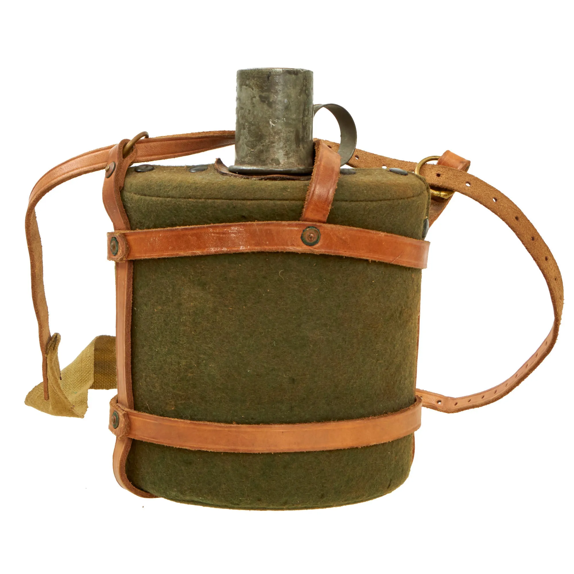 Original Australian WWI Large Medic Water Bottle Canteen in Leather Carrier
