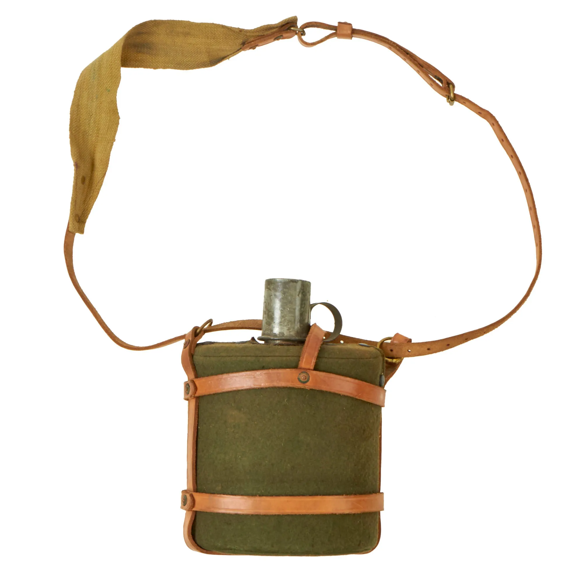 Original Australian WWI Large Medic Water Bottle Canteen in Leather Carrier