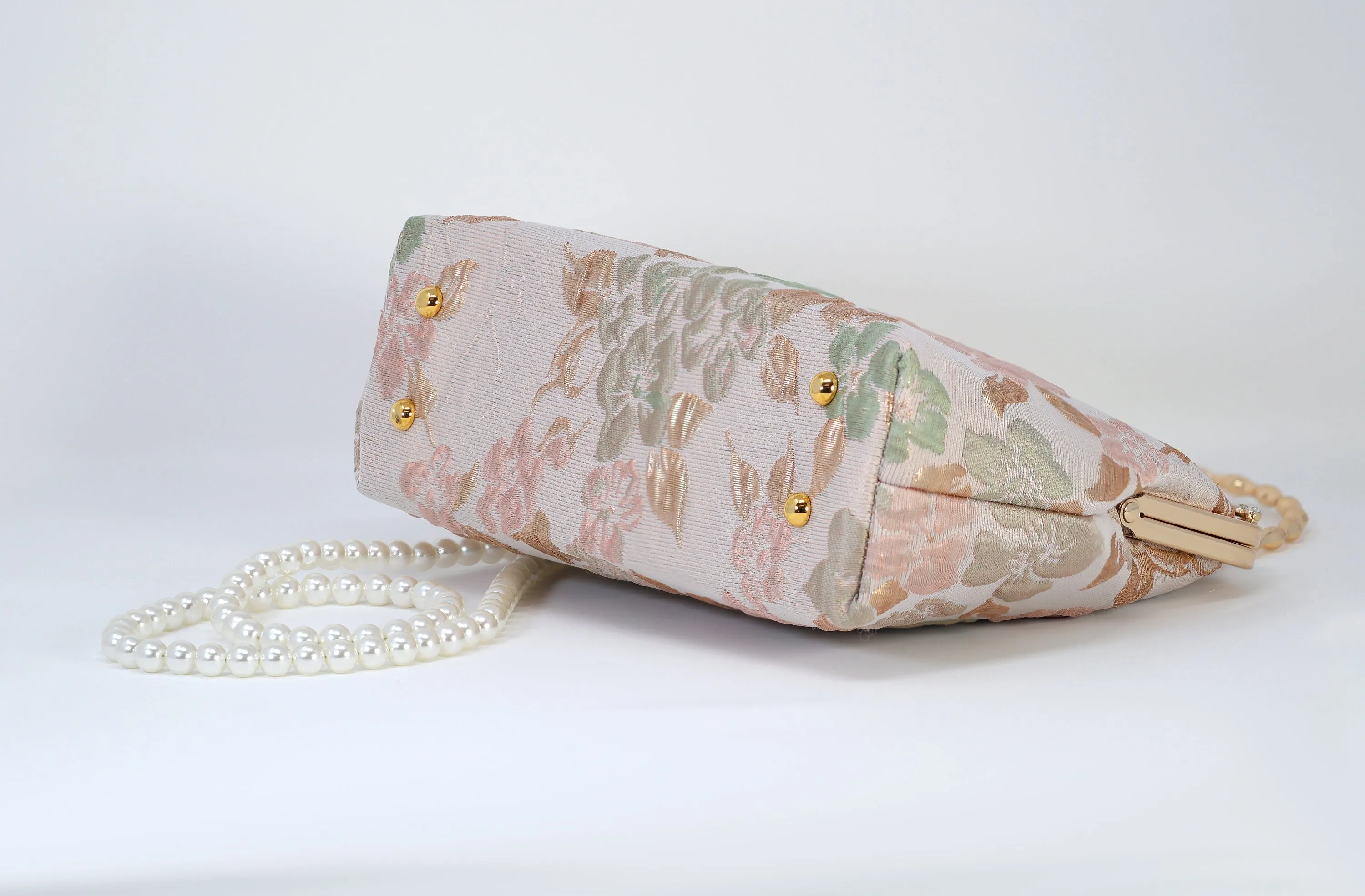 Peach Floral Immersive Gold Embroidered Fabric Floral Bridal Wedding Bag, Statement Bag, Evening Wedding Clutch, Cross Body Bag