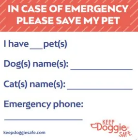 Pet Rescue Emergency Window Cling Note