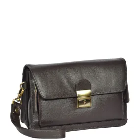 Real Leather Wrist Pouch Organiser Clutch Bag A853  Brown