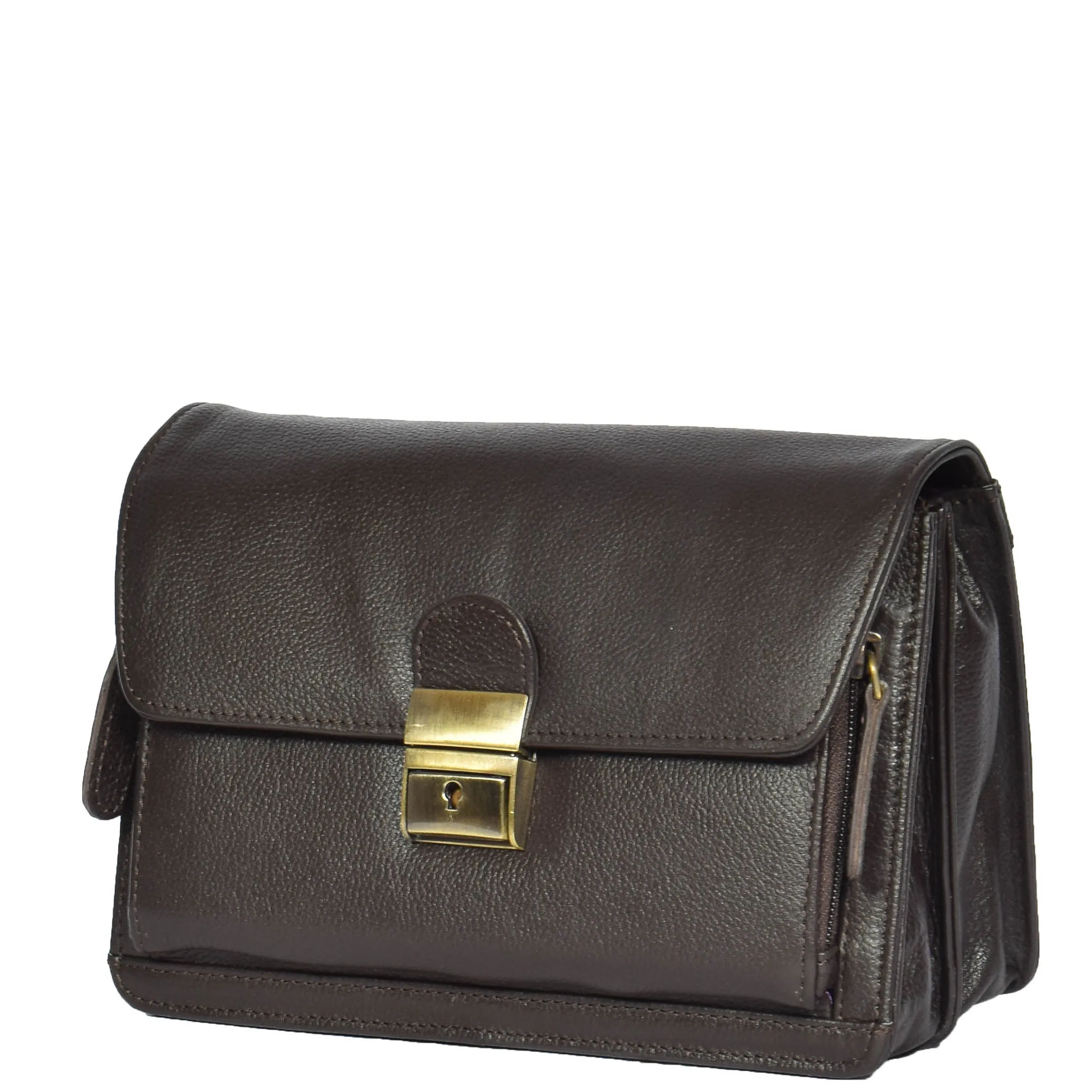 Real Leather Wrist Pouch Organiser Clutch Bag A853  Brown