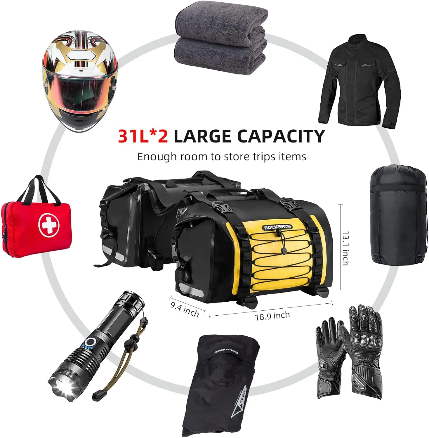 ROCKBROS 60L Waterproof Motorcycle Saddle Bags Durable Removable 2 PCS