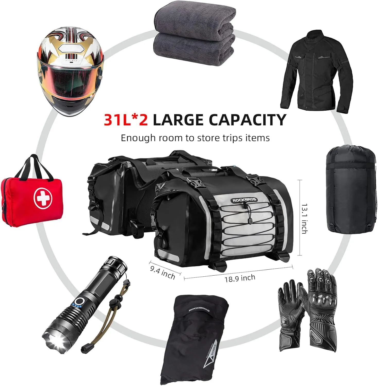 ROCKBROS 60L Waterproof Motorcycle Saddle Bags Durable Removable 2 PCS