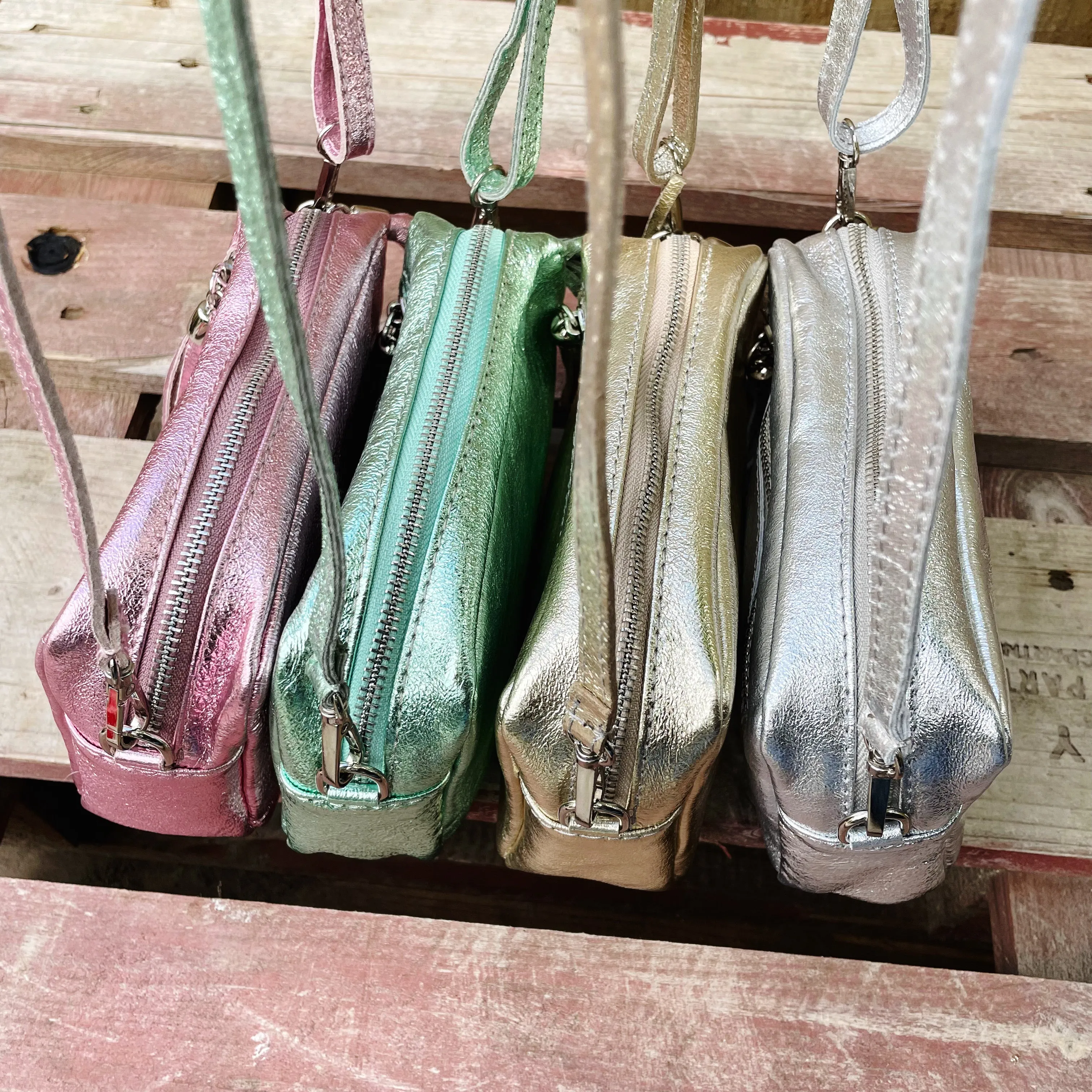 Small Metallic Leather Camera Bag - Silver