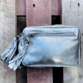 Small Metallic Leather Camera Bag - Silver
