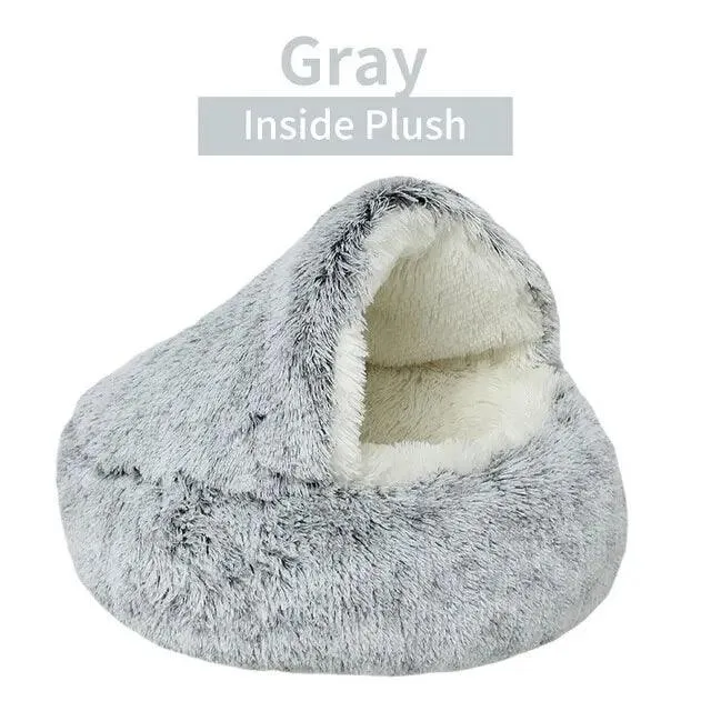 Soft Plush Pet Bed with Cover - 2-in-1 Round Cat & Small Dog Sleeping Nest