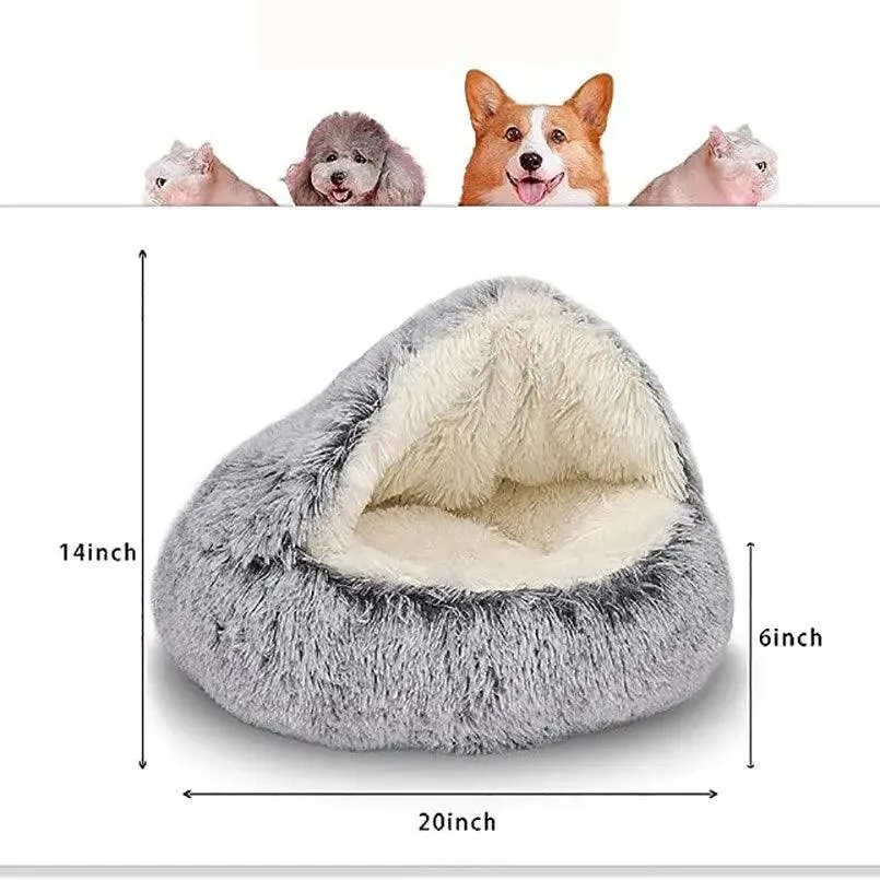 Soft Plush Pet Bed with Cover - 2-in-1 Round Cat & Small Dog Sleeping Nest