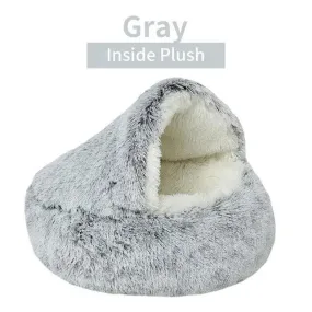 Soft Plush Pet Bed with Cover - 2-in-1 Round Cat & Small Dog Sleeping Nest