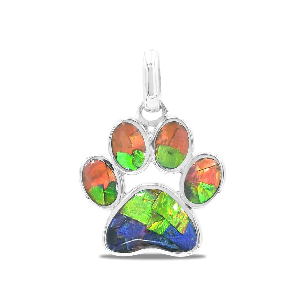 Starborn Ammolite Paw Print Pendant in Sterling Silver