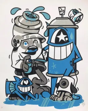 Street Friends Silver Silkscreen Print by El Pez x Flying Fortress