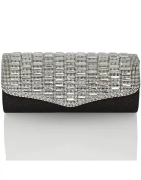 TALITHA DIAMANTE RHINESTONE SPARKLY MIRROR EVENING CLUTCH BAG IN BLACK GLITTER