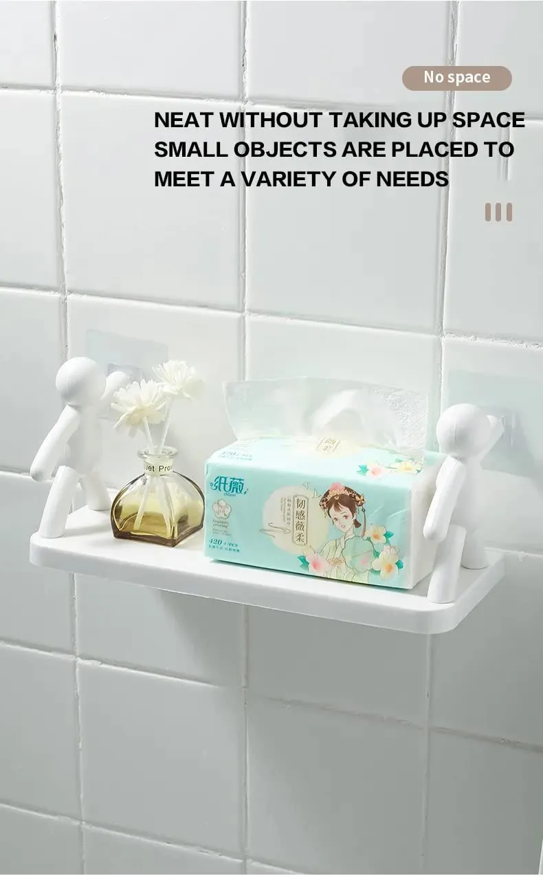 TASMAX floating shelf, wall mounted for bathroom rack self adhesive for storage shelf bathroom organizer without drill PACK OF 1 | Polypropylene, White