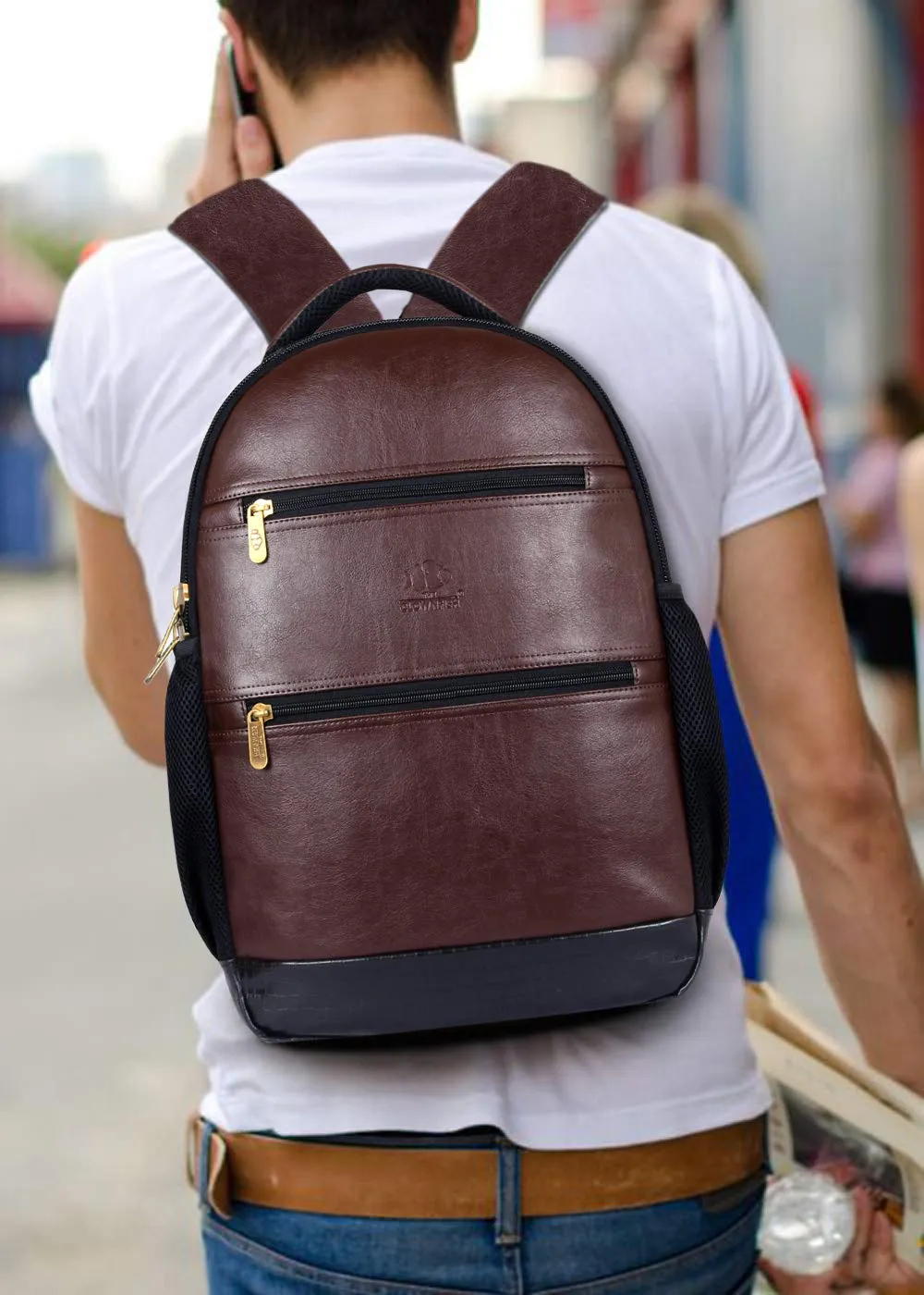 THE CLOWNFISH Jovial 27 litres Faux Leather 15.6 inch Laptop Backpack | Laptop Bag | Travel Backpack | Casual Backpack | School Bag (Brown)
