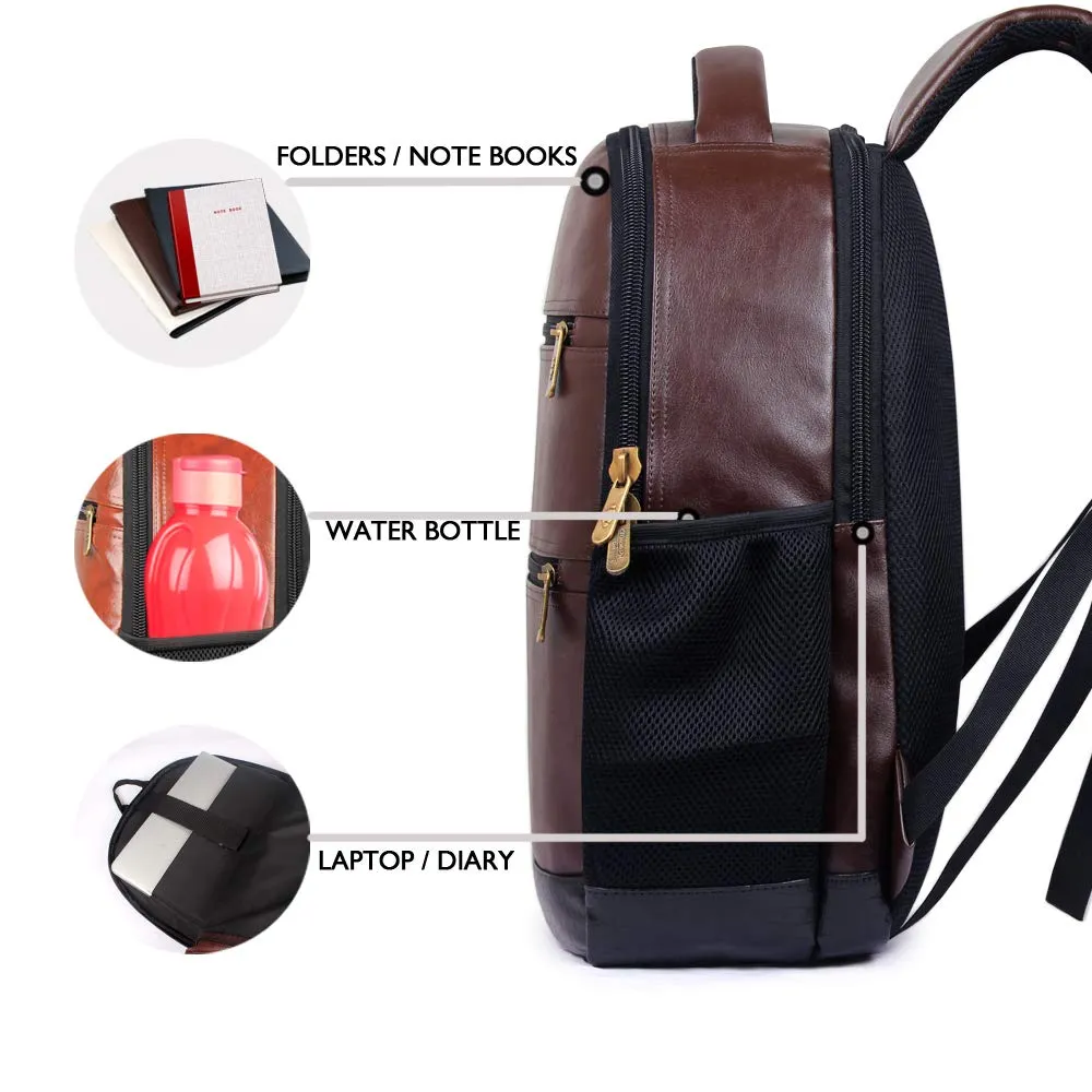 THE CLOWNFISH Jovial 27 litres Faux Leather 15.6 inch Laptop Backpack | Laptop Bag | Travel Backpack | Casual Backpack | School Bag (Brown)