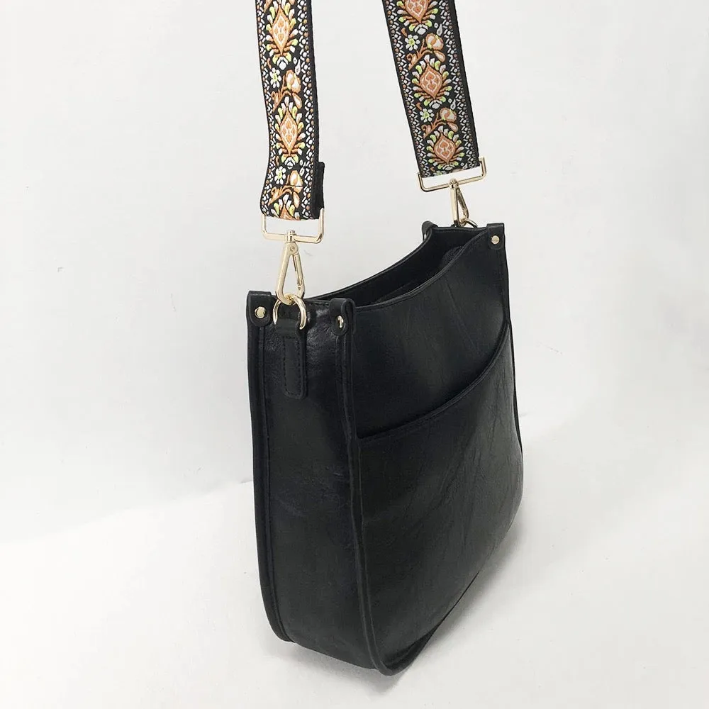 Vegan Leather Messenger Bag w/ Multi Abstract Strap - Assorted Colors