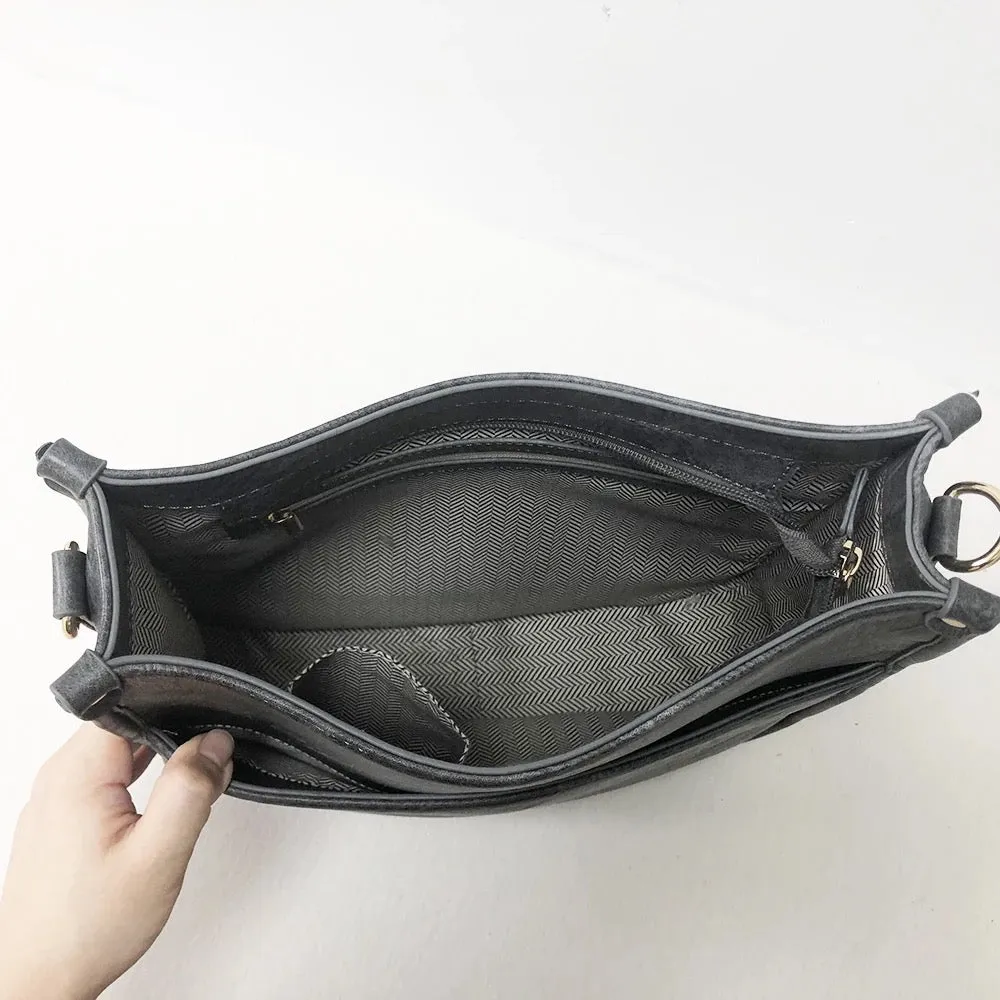 Vegan Leather Messenger Bag w/ Multi Abstract Strap - Assorted Colors