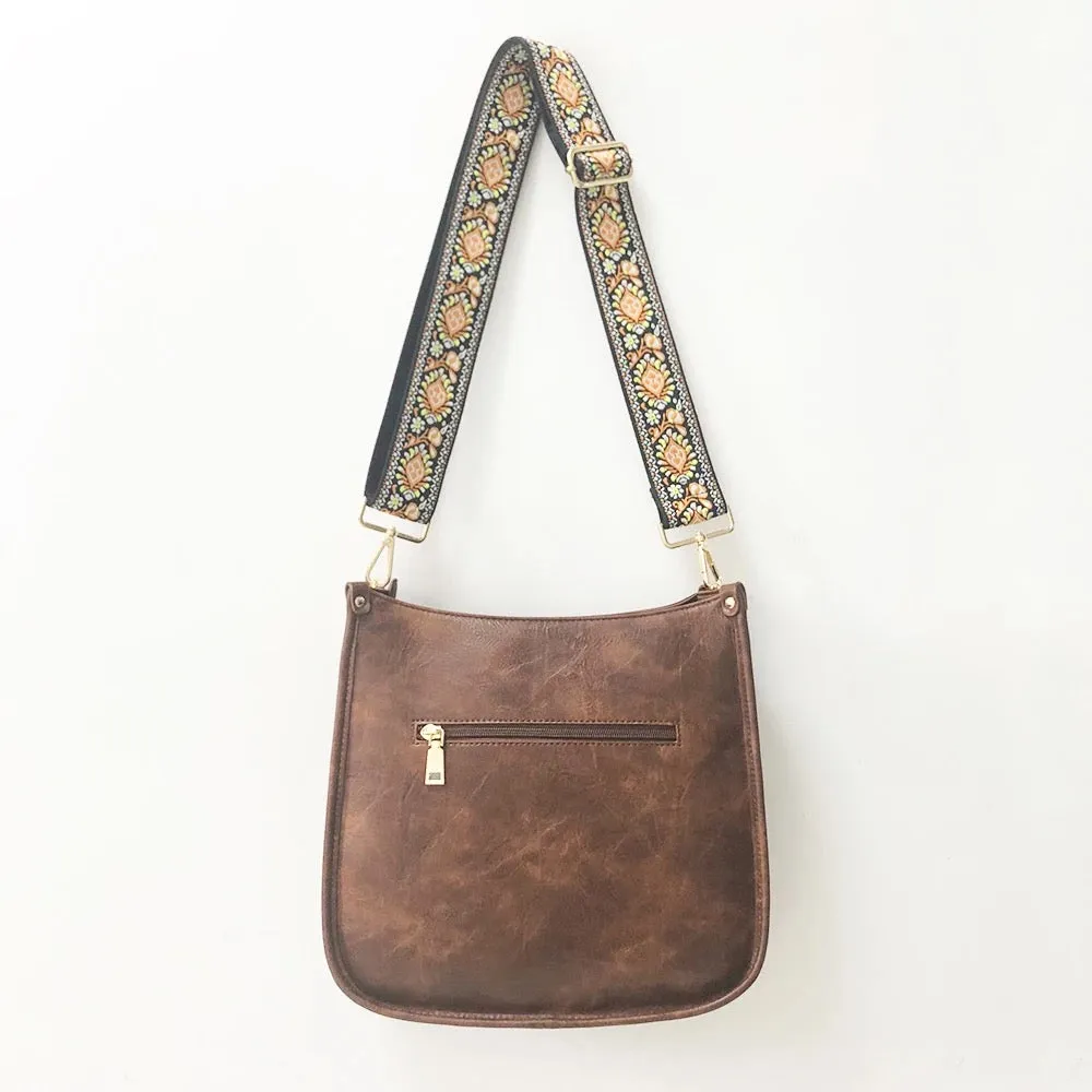 Vegan Leather Messenger Bag w/ Multi Abstract Strap - Assorted Colors