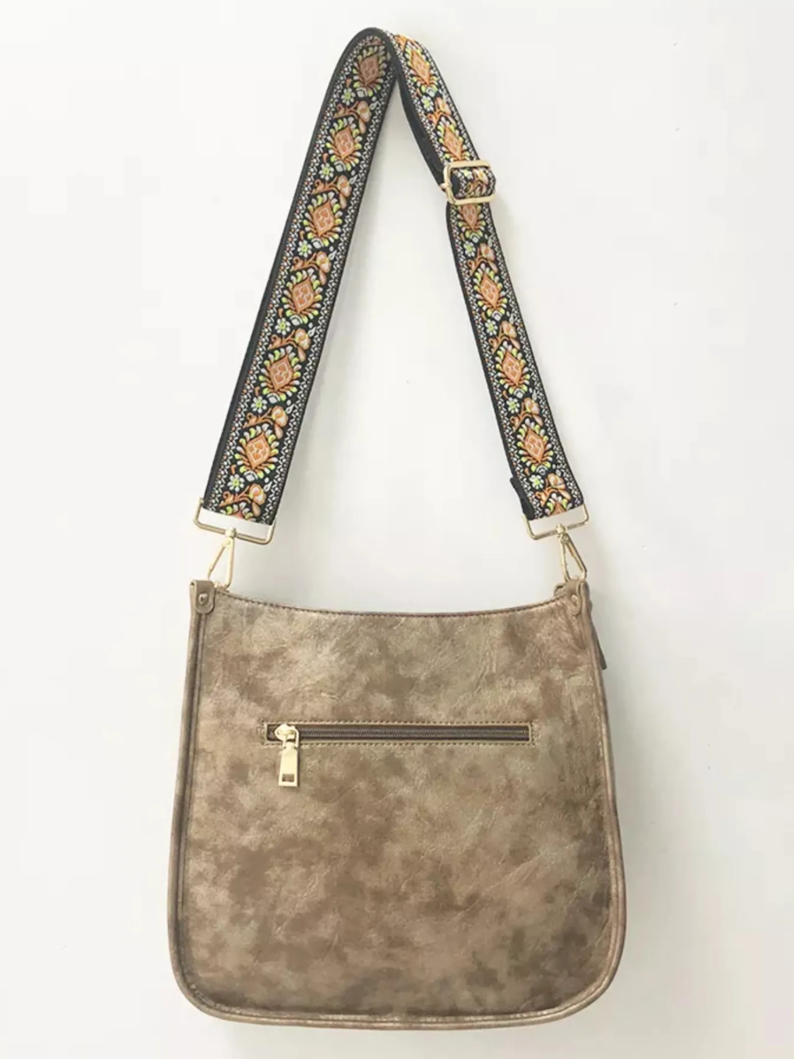 Vegan Leather Messenger Bag w/ Multi Abstract Strap - Assorted Colors
