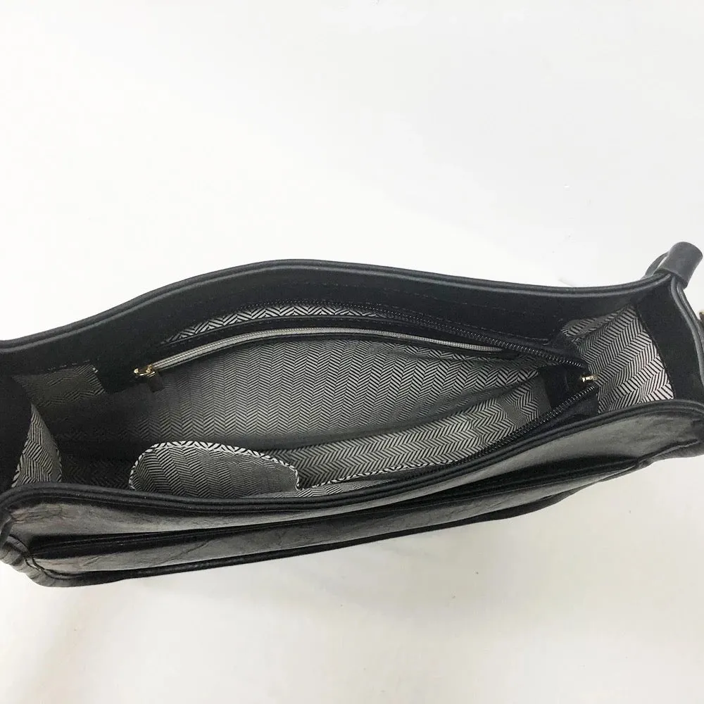 Vegan Leather Messenger Bag w/ Multi Abstract Strap - Assorted Colors
