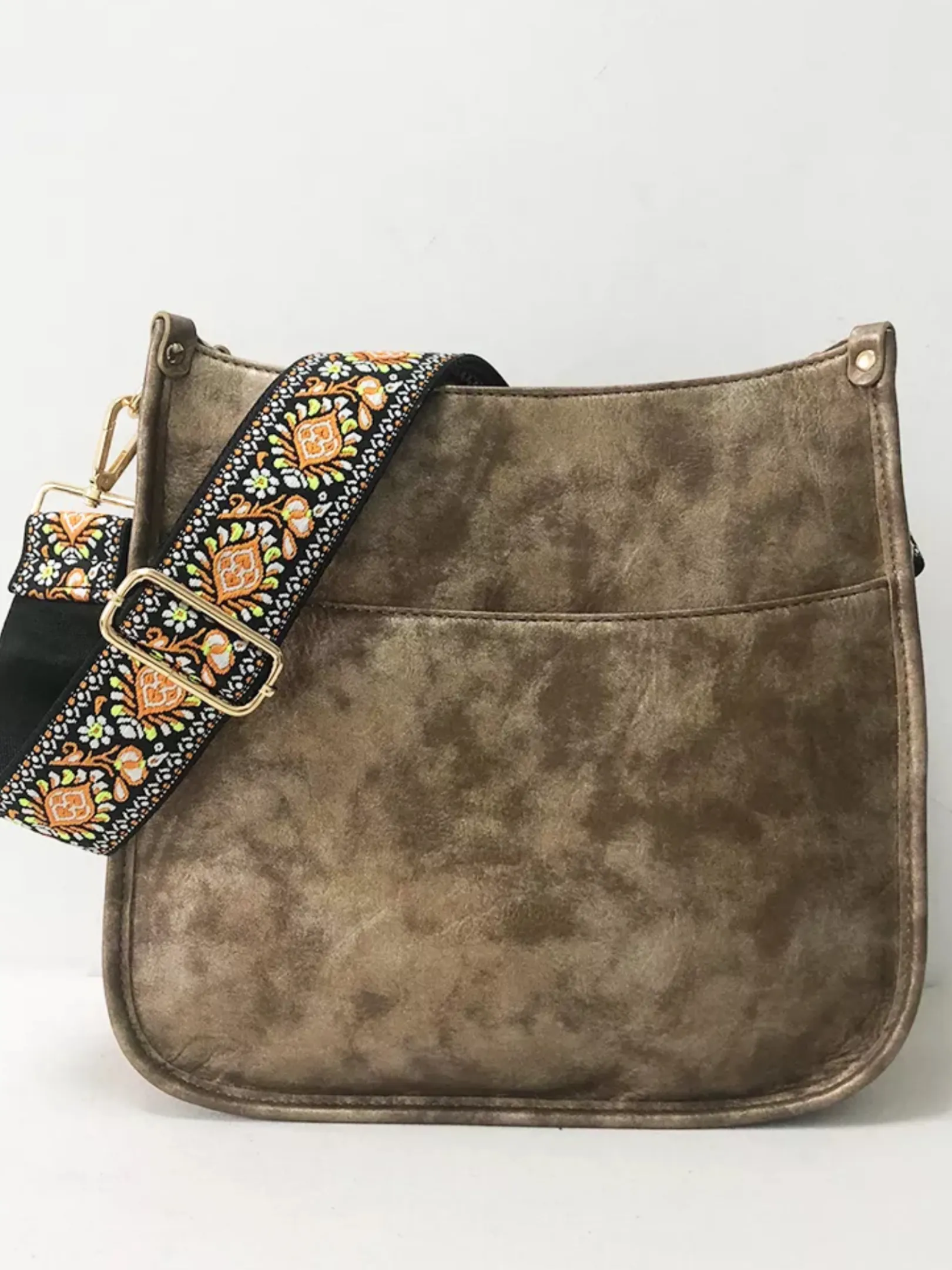Vegan Leather Messenger Bag w/ Multi Abstract Strap - Assorted Colors