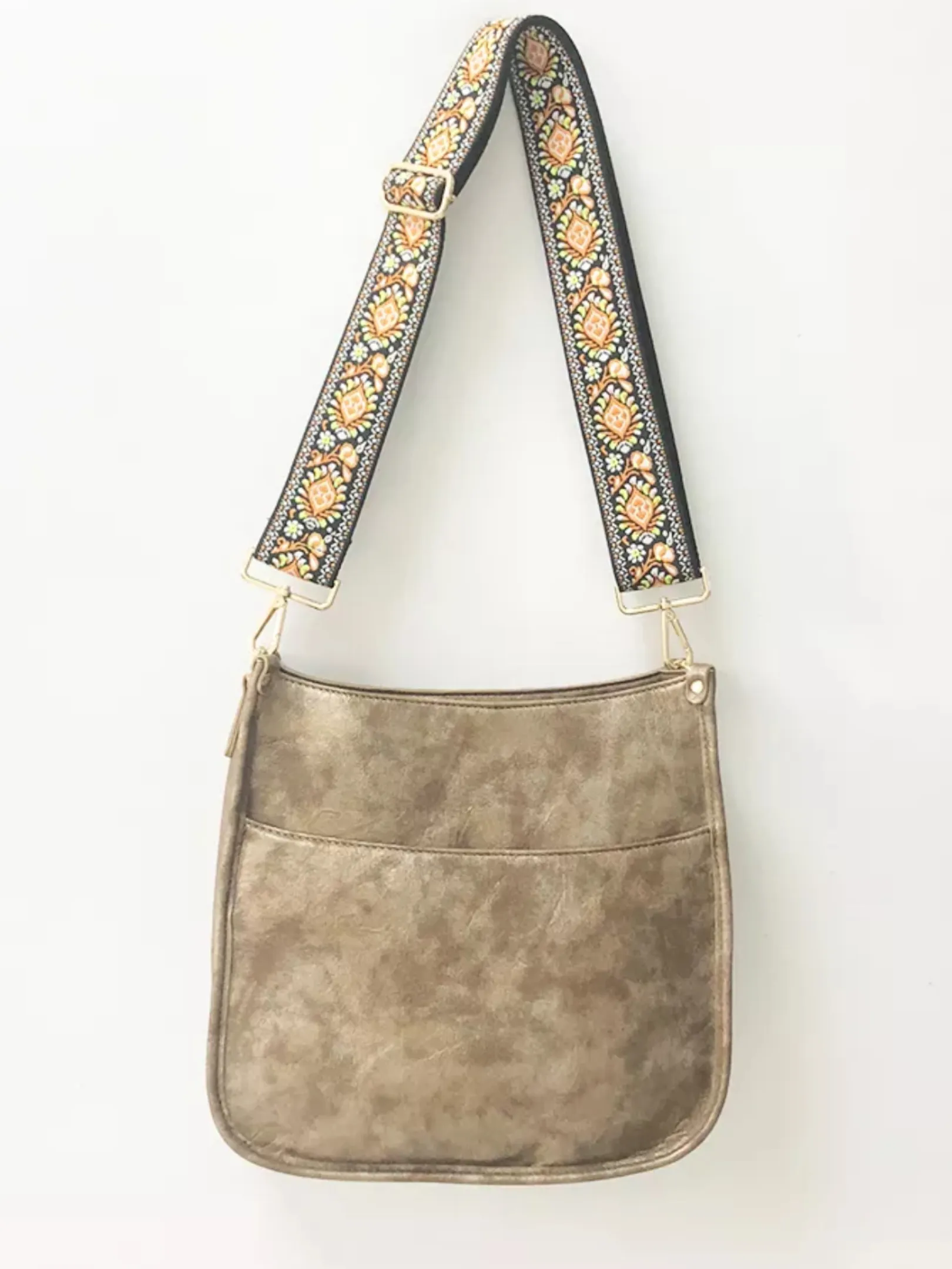 Vegan Leather Messenger Bag w/ Multi Abstract Strap - Assorted Colors