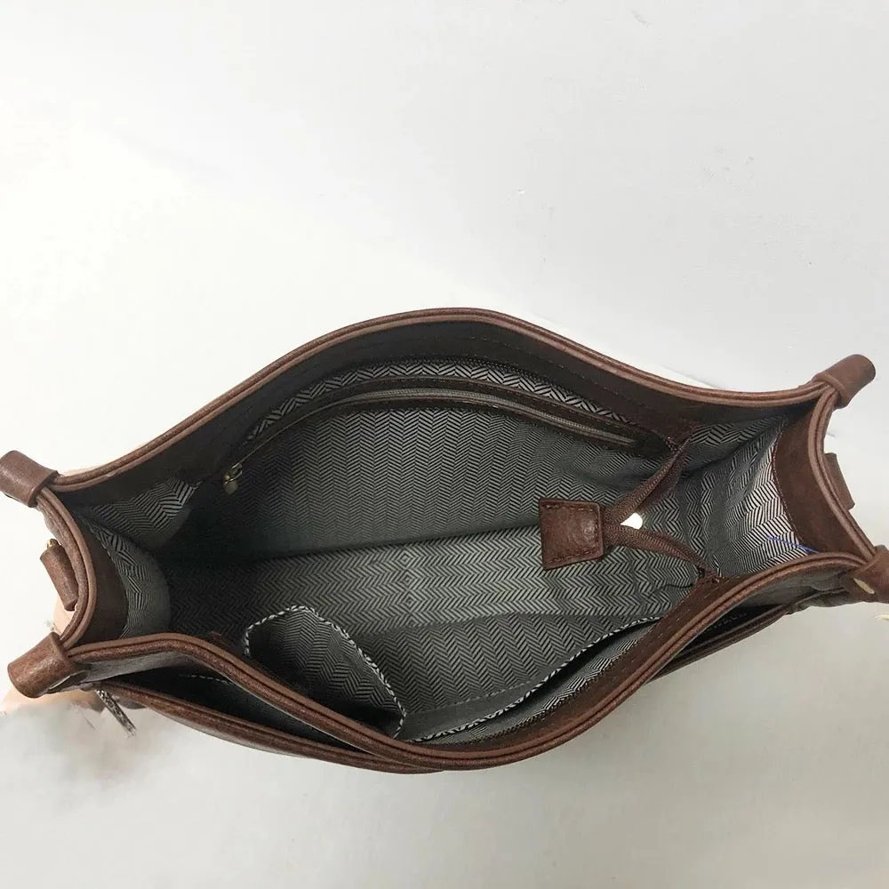 Vegan Leather Messenger Bag w/ Multi Abstract Strap - Assorted Colors
