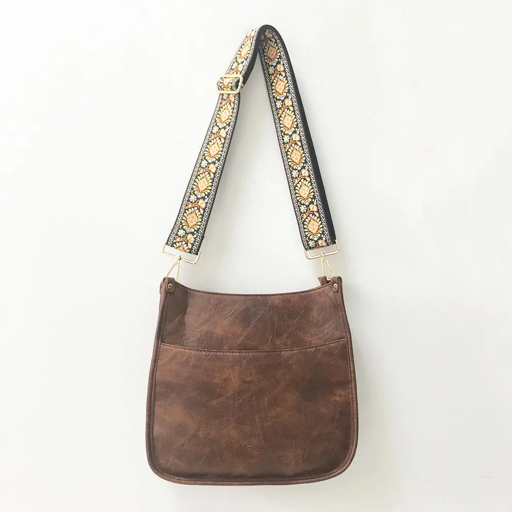 Vegan Leather Messenger Bag w/ Multi Abstract Strap - Assorted Colors