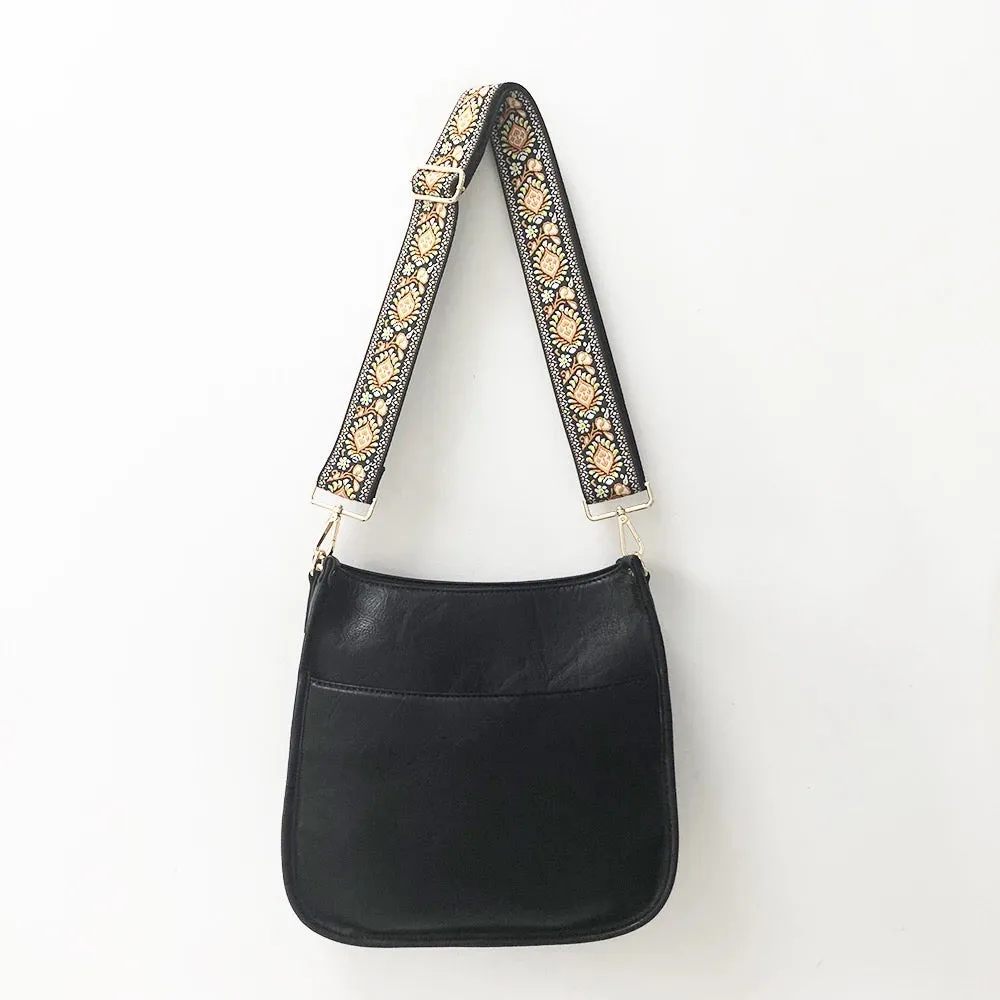 Vegan Leather Messenger Bag w/ Multi Abstract Strap - Assorted Colors