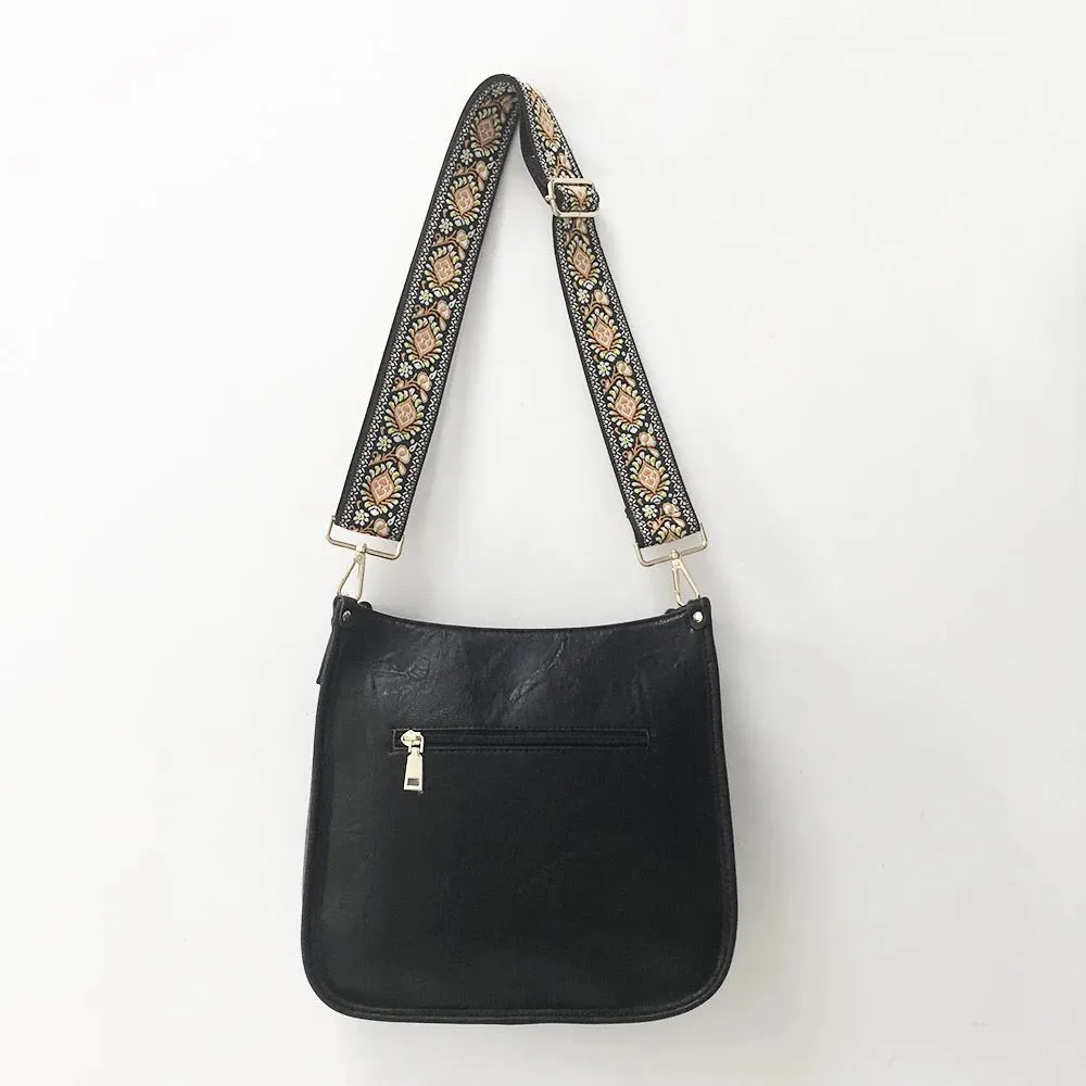 Vegan Leather Messenger Bag w/ Multi Abstract Strap - Assorted Colors