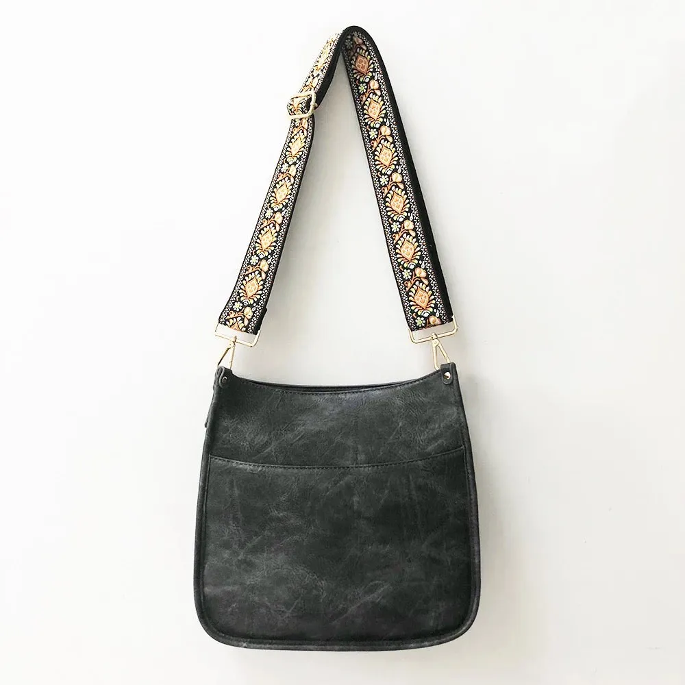 Vegan Leather Messenger Bag w/ Multi Abstract Strap - Assorted Colors