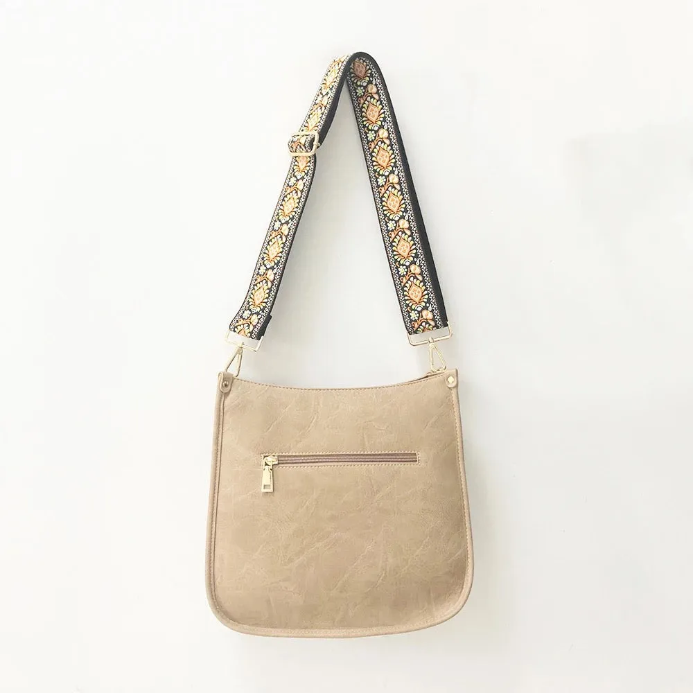 Vegan Leather Messenger Bag w/ Multi Abstract Strap - Assorted Colors