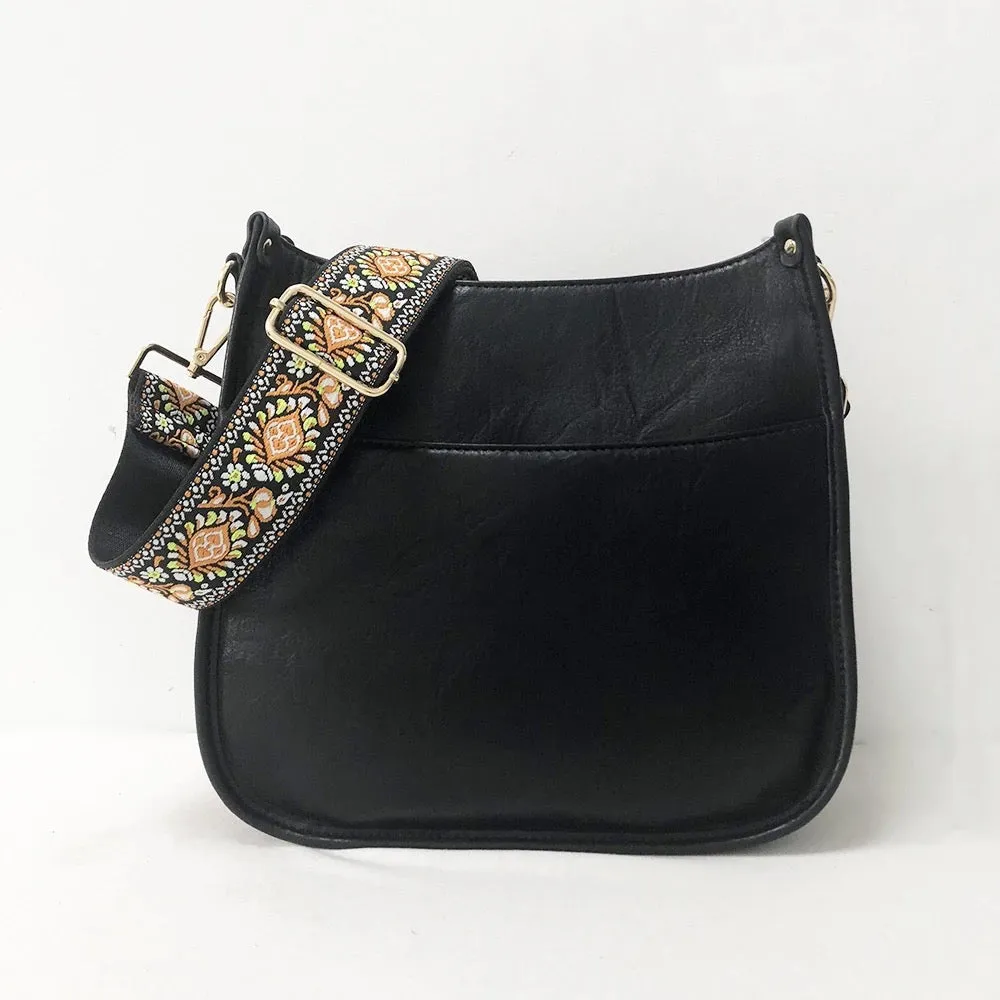 Vegan Leather Messenger Bag w/ Multi Abstract Strap - Assorted Colors