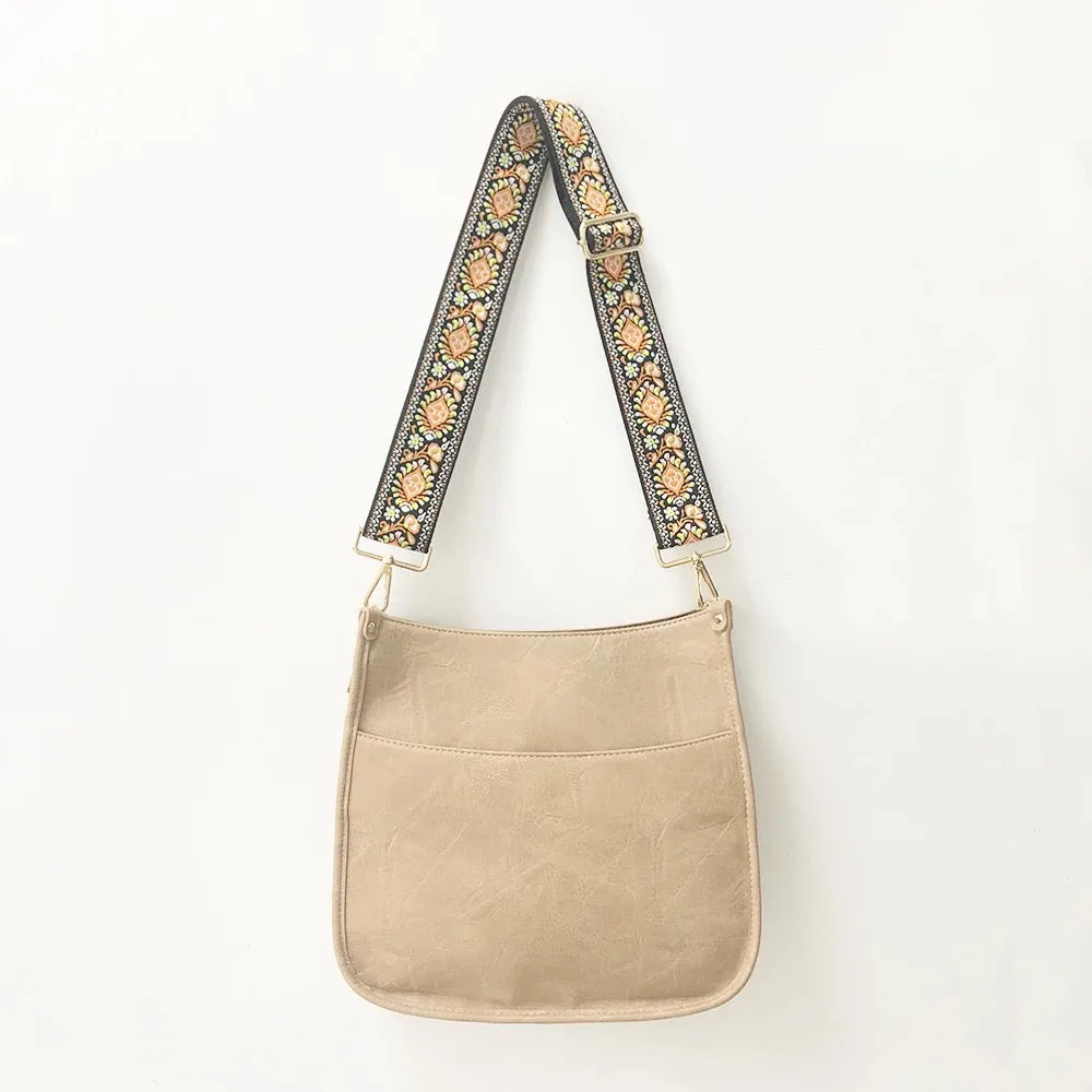 Vegan Leather Messenger Bag w/ Multi Abstract Strap - Assorted Colors