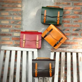 Vegetable Tanned Leather Women's Bag Cambridge Bag Vintage Clash Color Messenger Bag