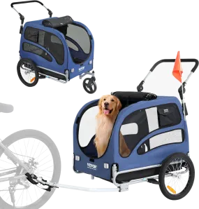 Vevor Dog Bike Trailer 100 lbs. Capacity 2-in-1 Pet Bicycle Stroller Folding Blue/Black New