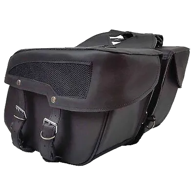 VS208 Vance Leather Medium 2 Strap Slant Saddle Bag with Mesh Insert