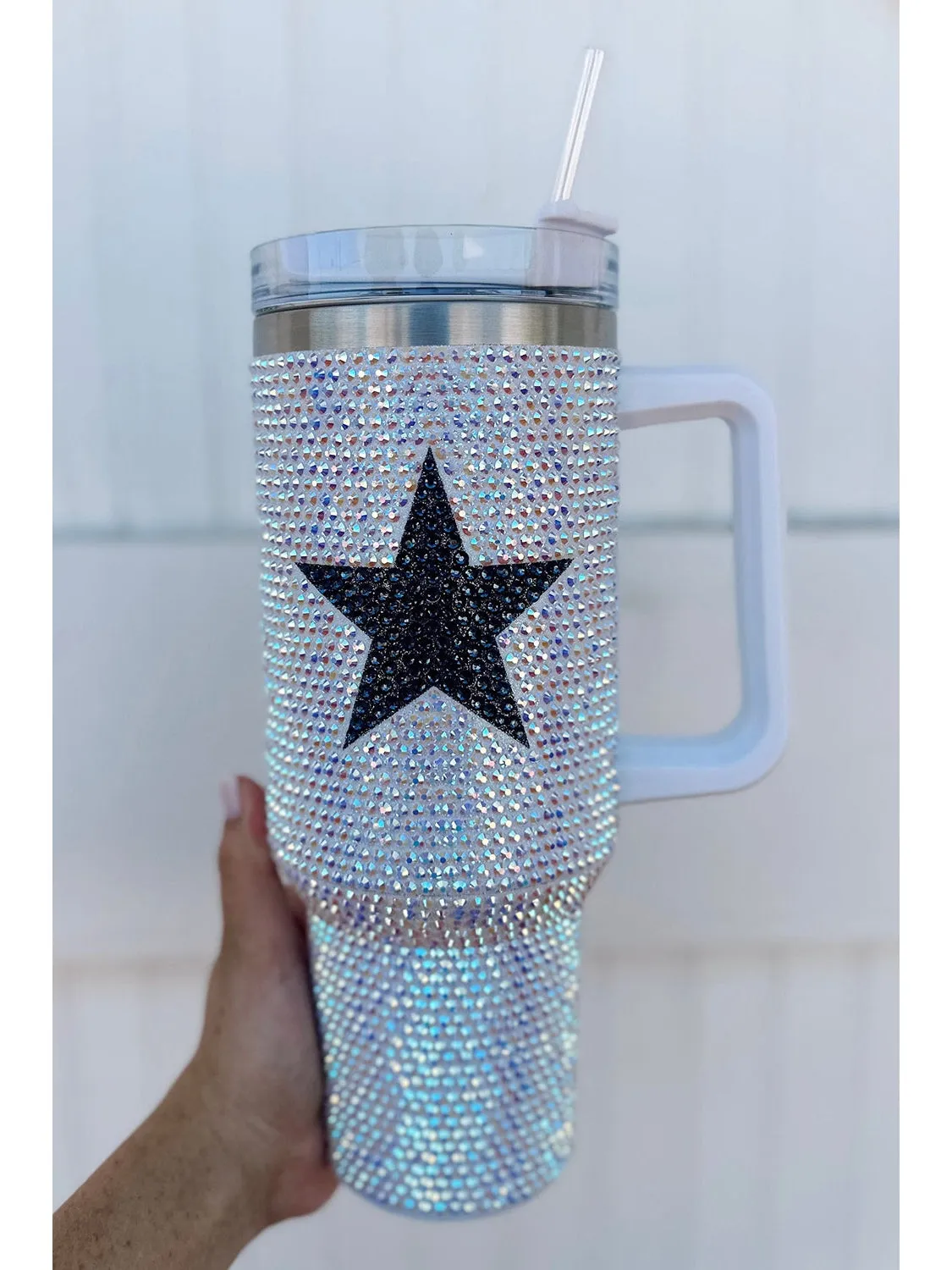 White 40oz Star Shape Full Rhinestone Stainless Portable Cup