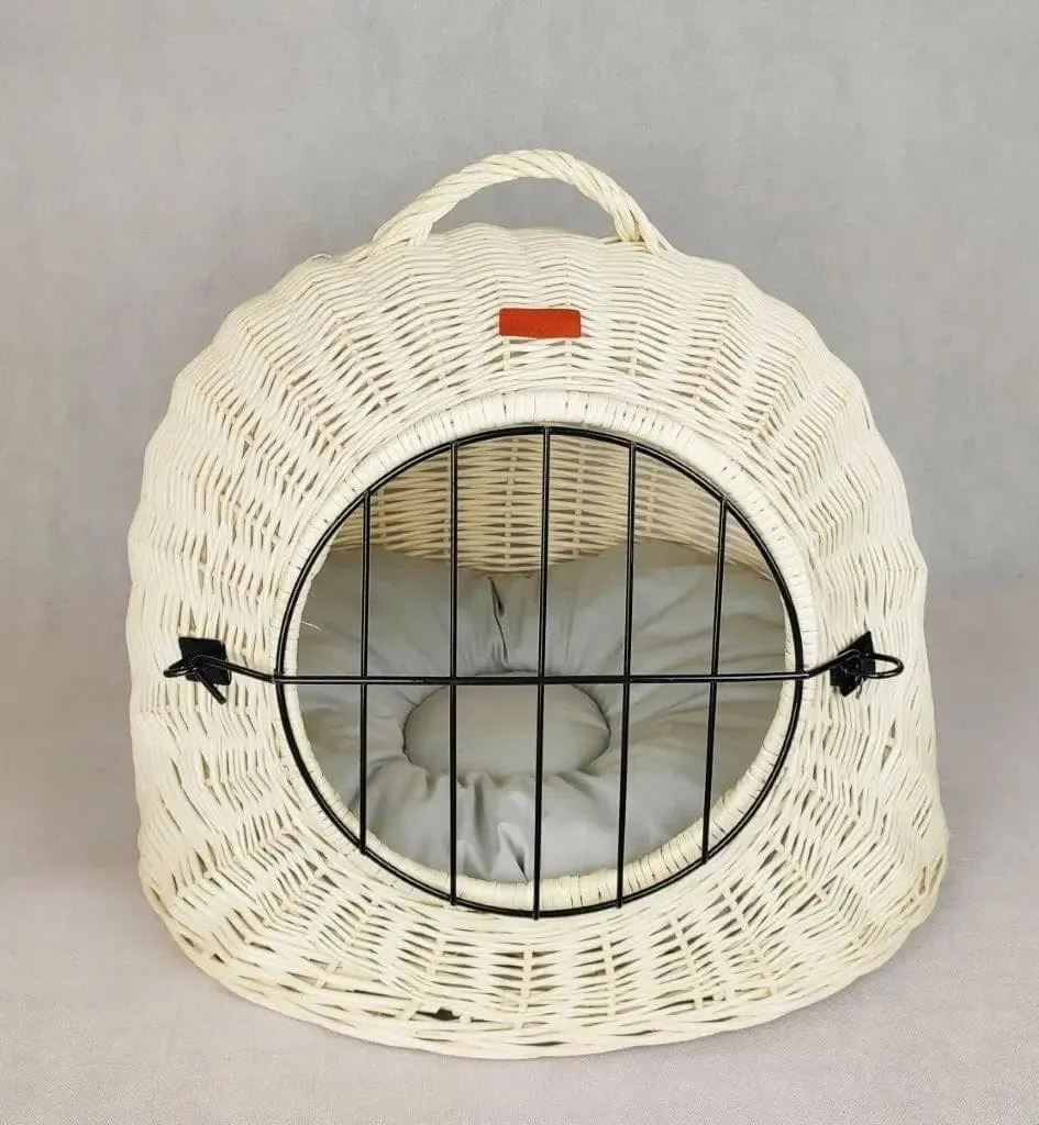 White wicker cat carrier