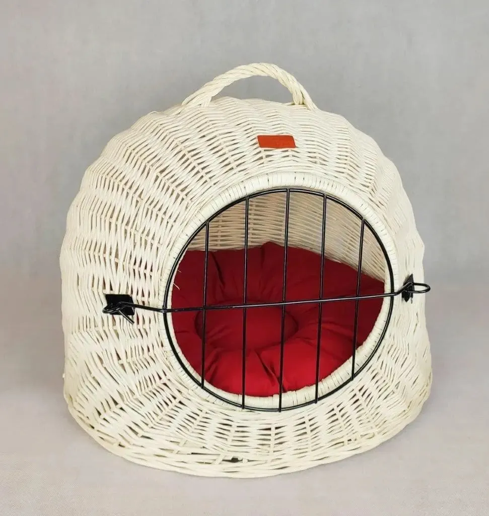 White wicker cat carrier