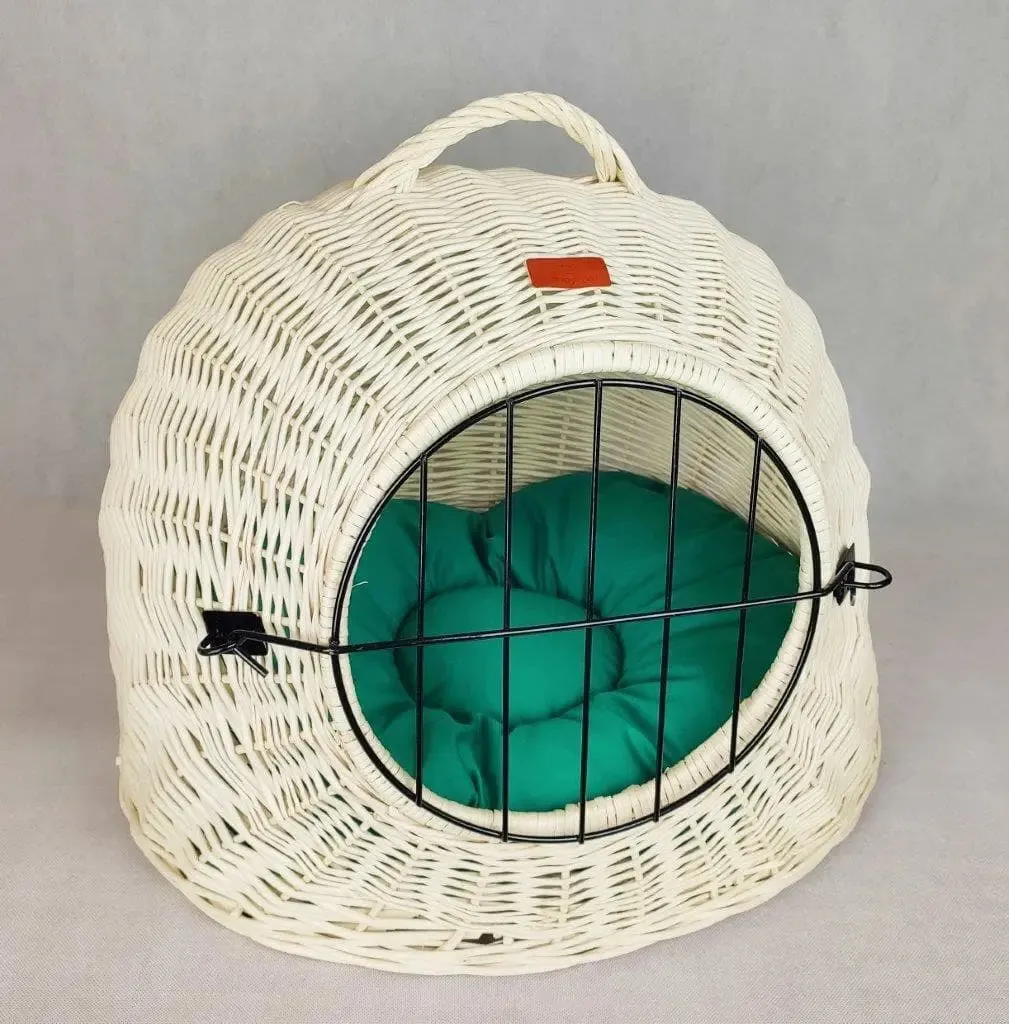 White wicker cat carrier